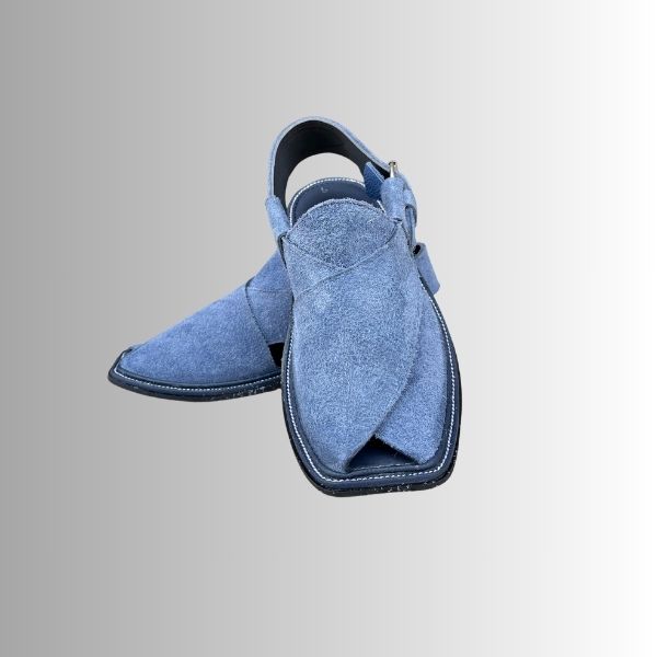 Simple Sky-Blue Suede Peshawari Chappal