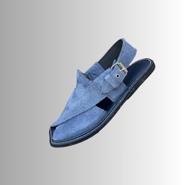 Simple Sky-Blue Suede Peshawari Chappal