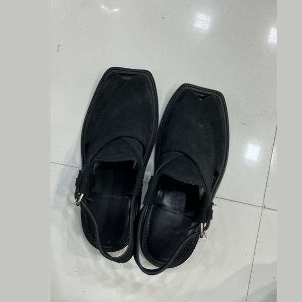 🖤 Simple Black Suede Peshawari Chappal