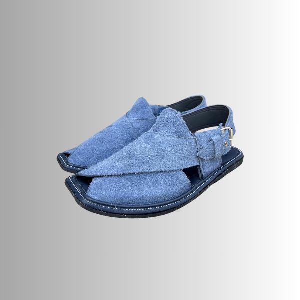Simple Sky-Blue Suede Peshawari Chappal