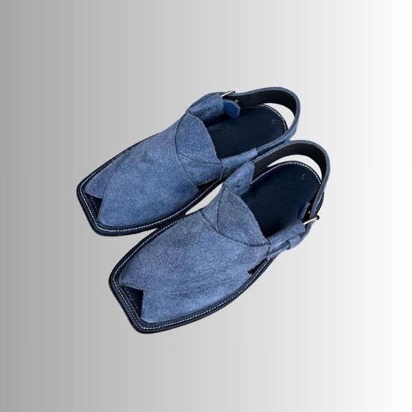 Simple Sky-Blue Suede Peshawari Chappal