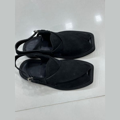 🖤 Simple Black Suede Peshawari Chappal