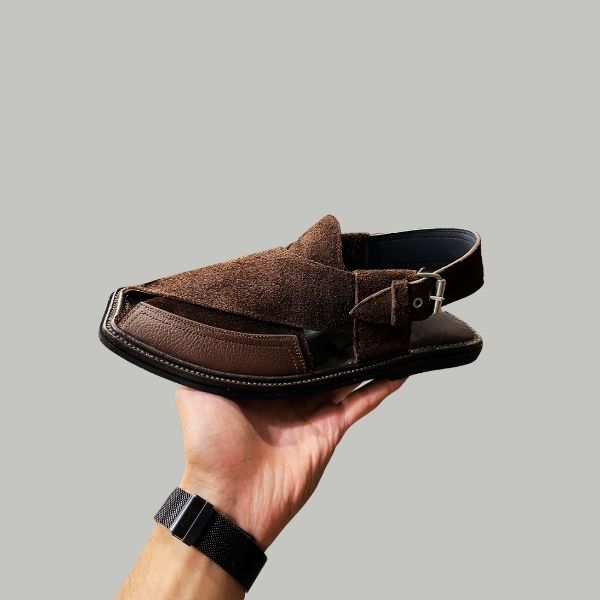 🤎 Side Stripe Dark Brown Suede Peshawari Chappal