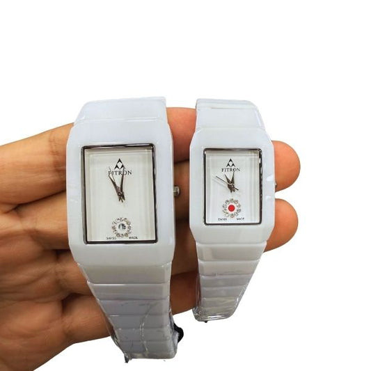 Fitron Square White Couple Watch