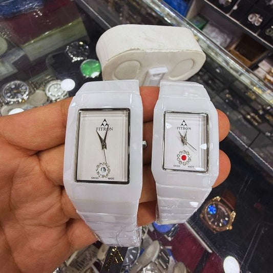 Fitron Square White Couple Watch
